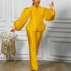 Women's Solid Satin Blouse and Straight Trousers Pants Set
