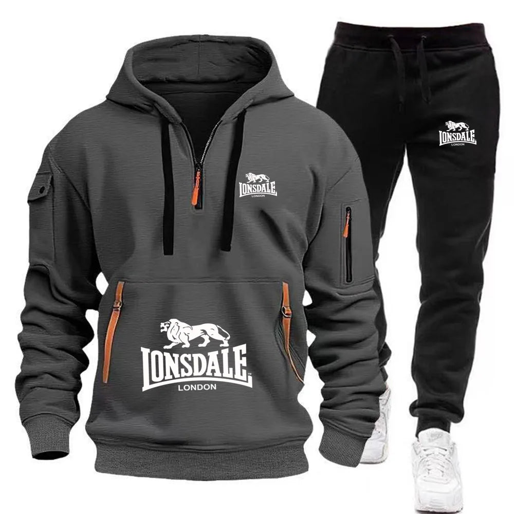 Men's Casual Hooded Sweatshirt and Sports Pants Tracksuit Set