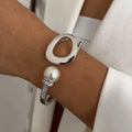 Women's Fashion Statement Rhinestone Watch Shaped Heavy Metal Spring Bangles