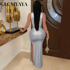 Women's Sexy Gilding Sleeveless Cutout Bodycon Maxi Dress