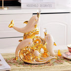 Gold Dolphin Ceramic Ornament and Table Desktop Figurine