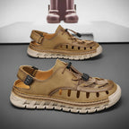 Men's Leather Breathable Outdoor Sandals Lightweight Elastic Strap Summer Beach