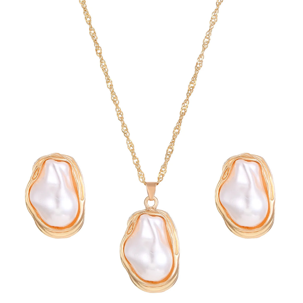 Women's Fashion Baroque Imitation Pearl Torque Necklace Jewelry Set