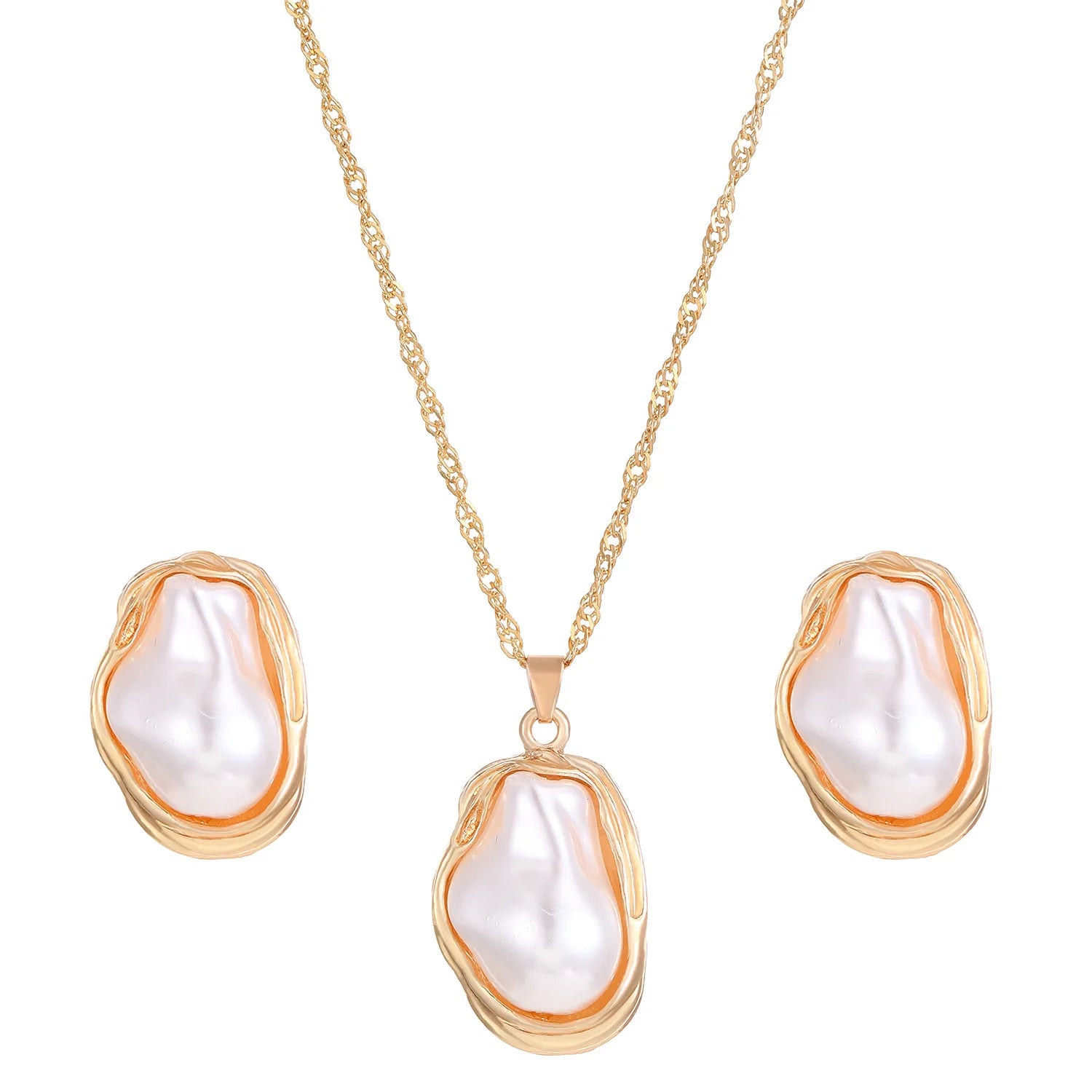 Women's Fashion Baroque Imitation Pearl Torque Necklace Jewelry Set