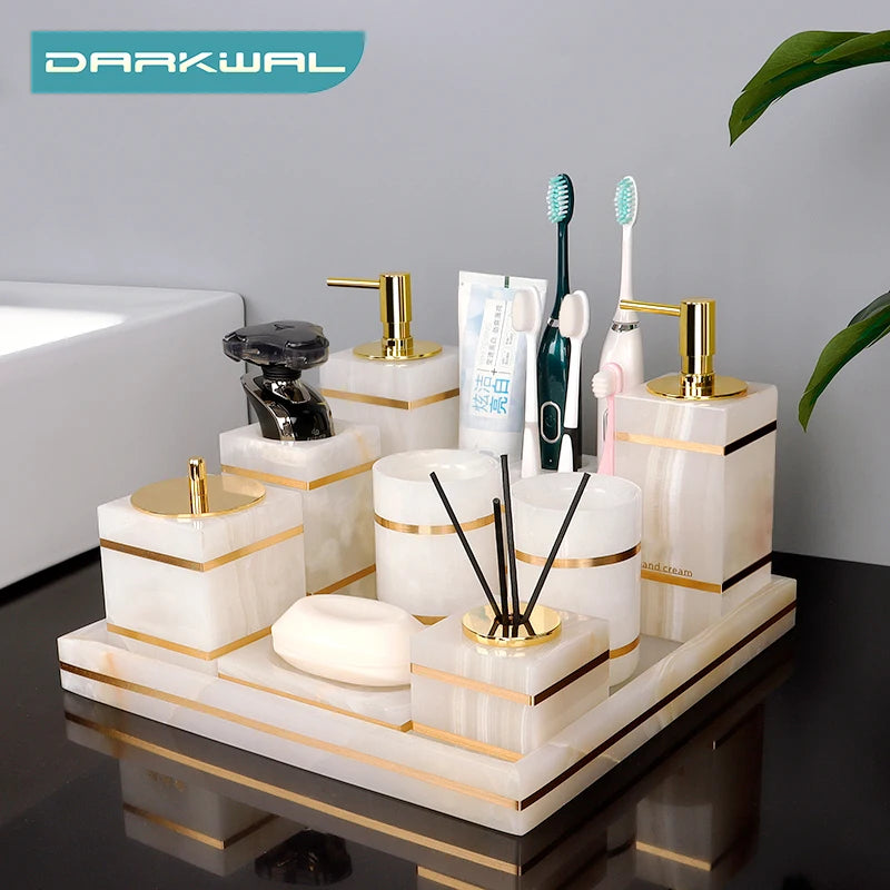 White Onyx Natural Marble Bathroom Accessory Set M28