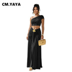 Women's Casual One Shoulder Crop Top and Long Skirt Two Piece Matching Set