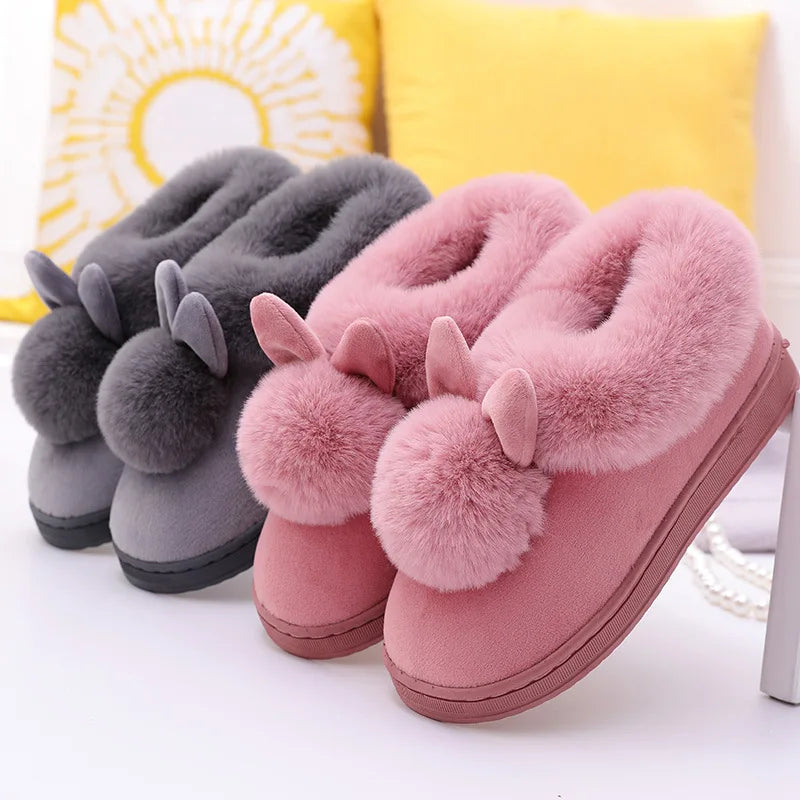 Women's Plush Winter House Slippers Fuzzy Fur Lined Slides