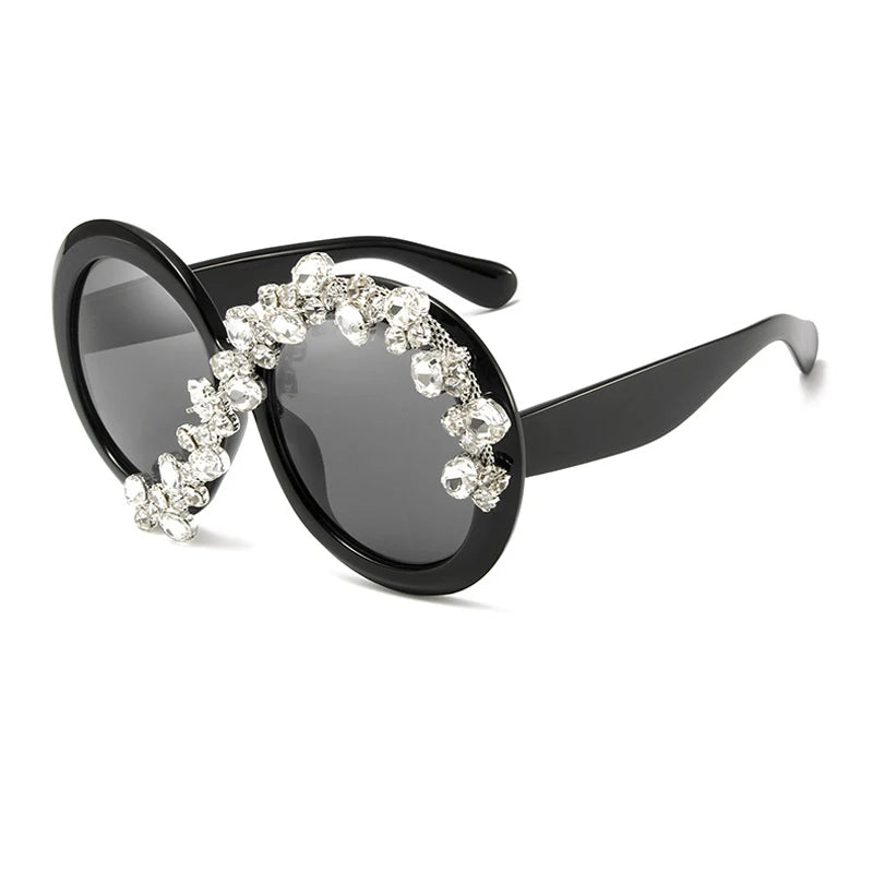 Women's Trendy Round Diamond Rhinestone Oversized Sunglasses