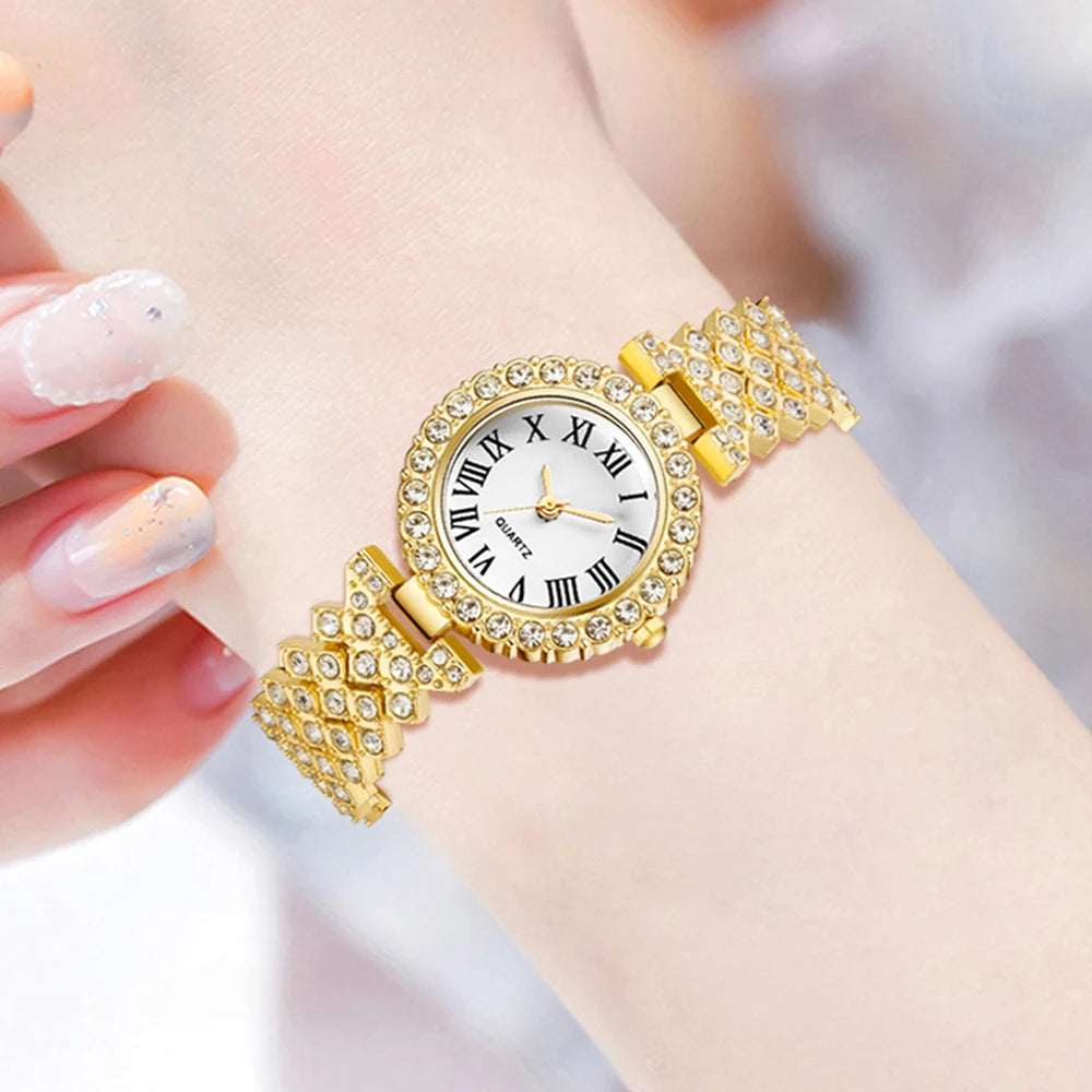 Roman Numeral Quartz Watch and Jewelry 6 Piece Set