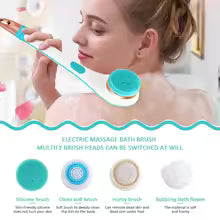 Electric Body Brush Back Scrubber Waterproof Rechargeable Exfoliating Massage Set