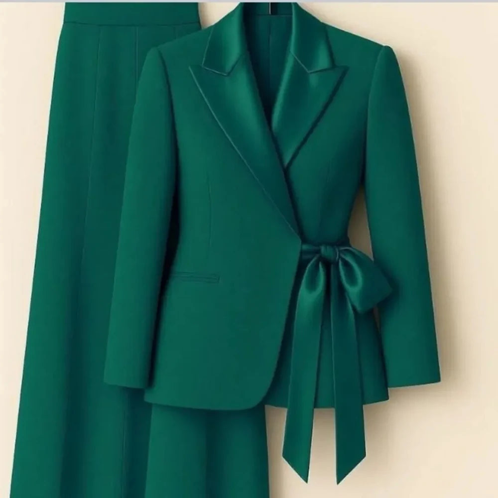 Women's Tailored Blazer Wide Leg Pants Suit