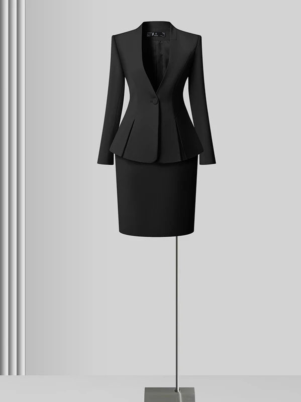 Women's Solid Long Sleeve Blazer Flare Pants Suit