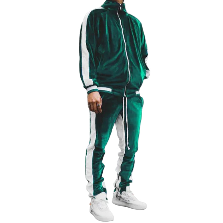 Men's Casual Velvet Jacket and Pants Tracksuit Set