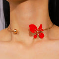 Women's Fashion Elegant Enamel Flower Gold Plated Choker Necklace