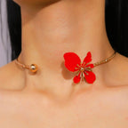Women's Fashion Elegant Enamel Flower Gold Plated Choker Necklace