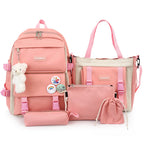 Girls' Waterproof Fashion Laptop Backpack 5-Piece School Bag Set