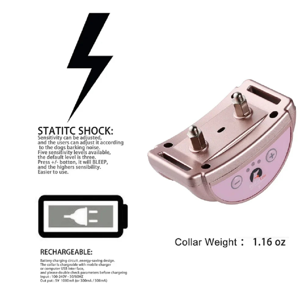 Rechargeable Anti-Bark Dog Training Collar Waterproof IPX5 Automatic Beep & Shock