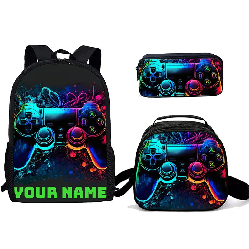 Unisex Gaming Controller 3D Print Backpack 3-Piece Bag Set