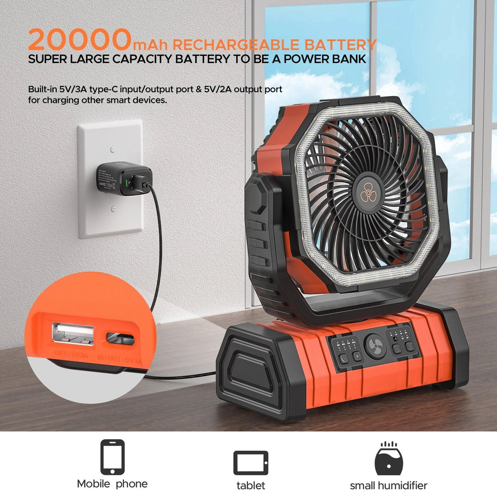 20000mAh Portable Camping Fan and Rechargeable Tent Light