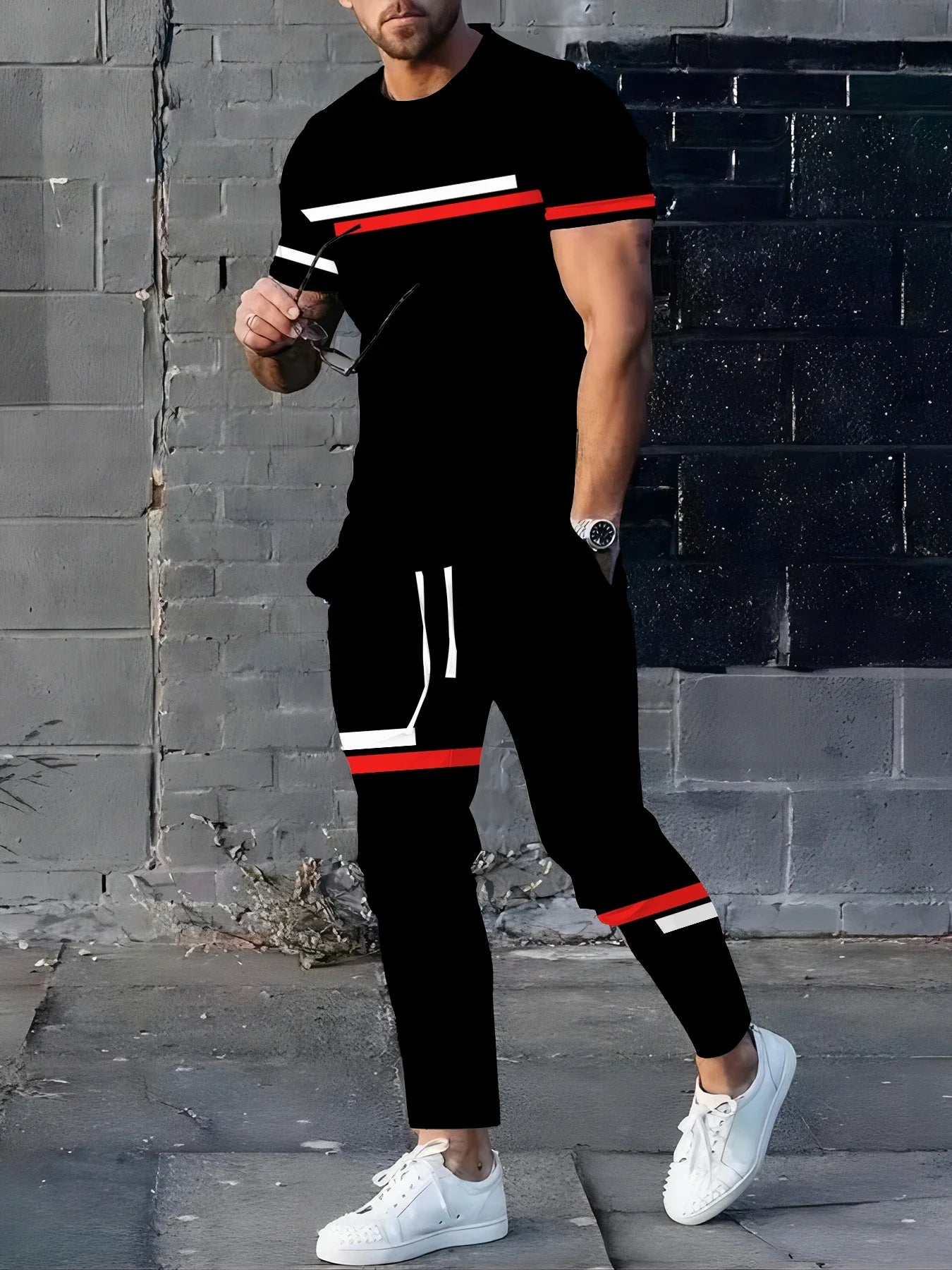 Men's Casual Summer T-Shirt and Shorts Suit Set with 3D Letter Print