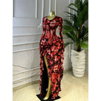 Women's Tie Dye Ruffle O-Neck Bodycon Maxi Dress