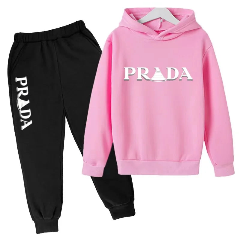 Kids' Pattern Hooded Sweatshirt Pants Two-Piece Set
