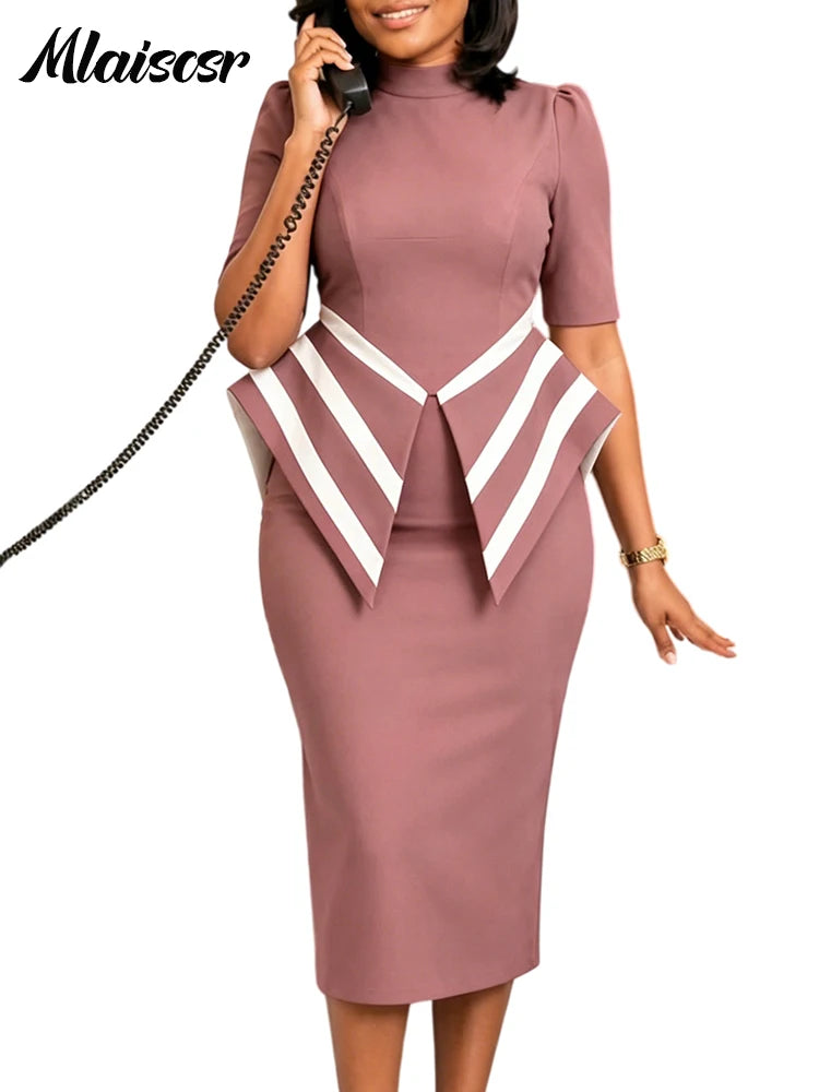 Women's Elegant Peplum Midi Pencil Dress