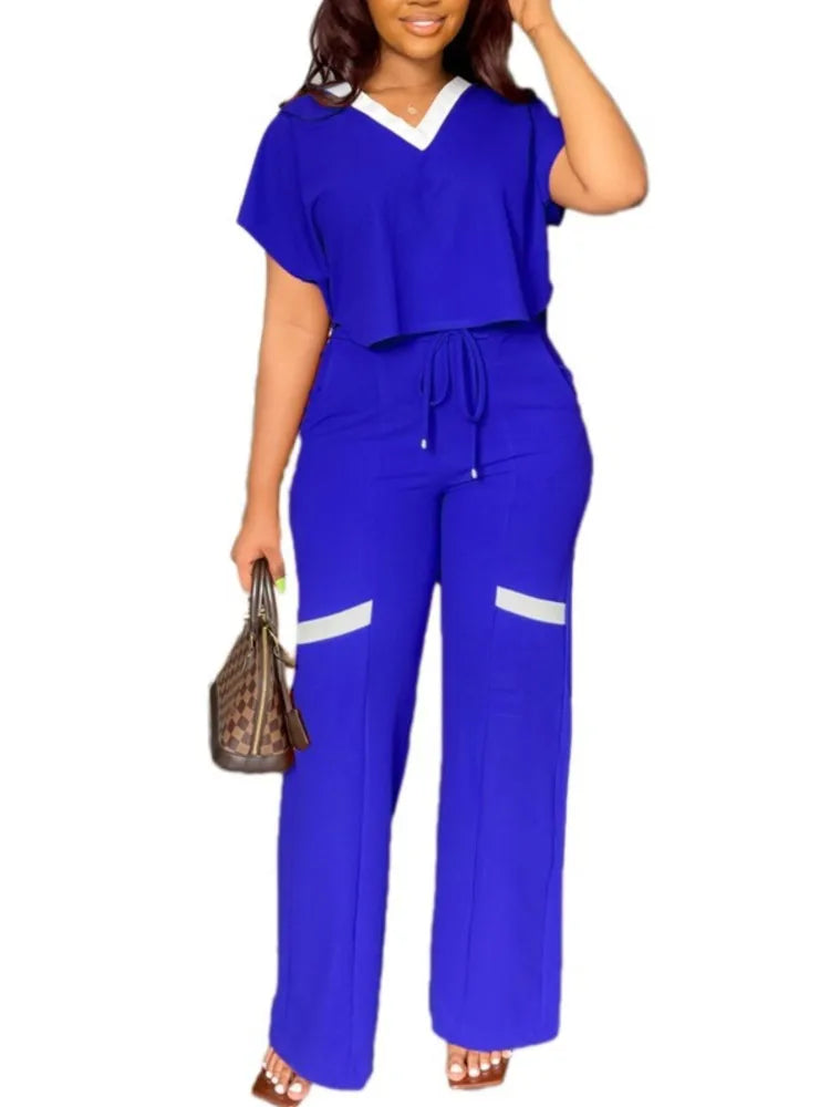 Women's Casual Short Sleeve Top and Straight Pants Set