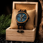 Men's Wooden Chronograph Watch with Luminous Hands and Gift Box