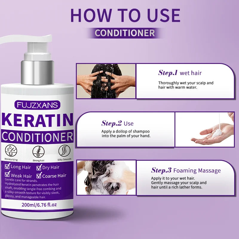 Keratin Shampoo and Conditioner Set Smooth Frizzy Hair 6.8 fl oz Each TSR57T-B1B2