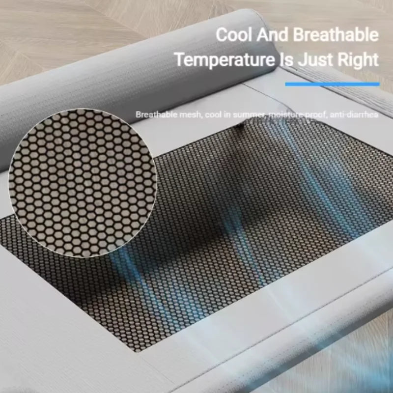 Cooling Dog Cot Bed with Pillow Breathable Mesh Washable Pet Furniture