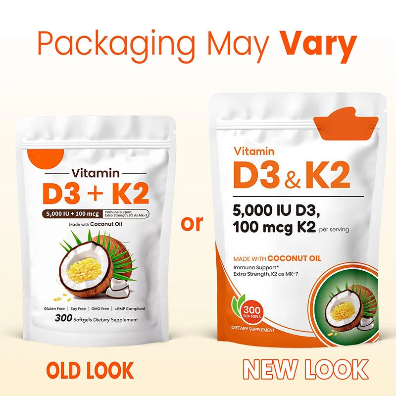 Vitamin D3 K2 Coconut Oil Bone Health Softgels 300 Count
