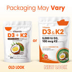 Vitamin D3 K2 Coconut Oil Bone Health Softgels 300 Count