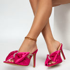 Women's Crystal Rhinestone Bow Thin Heel Slippers