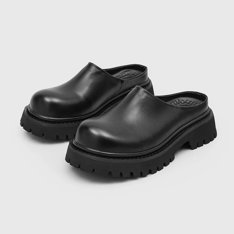 Men's Platform Leather Slip-On Mule Loafers