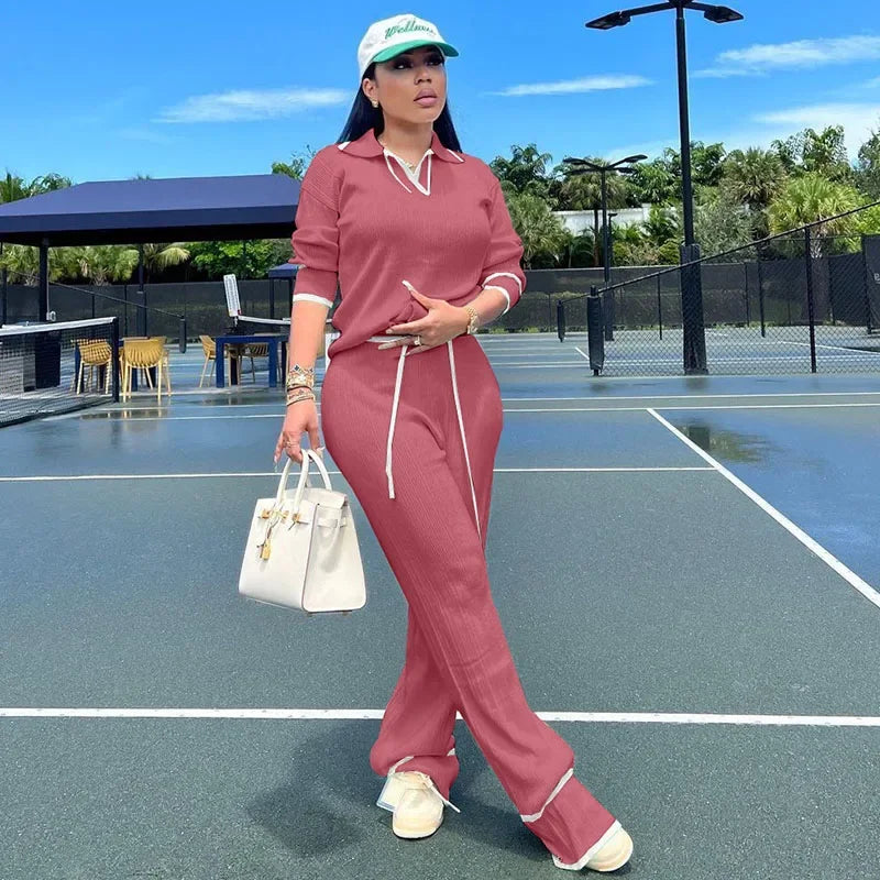 Women's Striped Sweater Wide Leg Pants Two-Piece Set