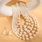 Simulated Pearl Multilayer Necklace and Earrings Jewelry Set