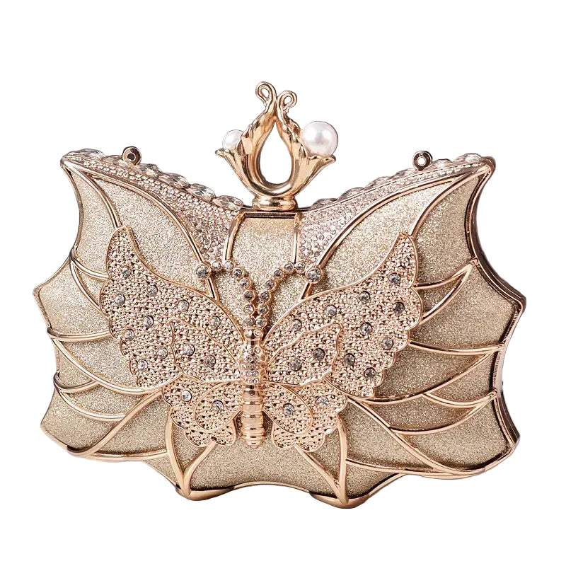 Hollow Butterfly Evening Clutch Bag with Sequins and Diamonds