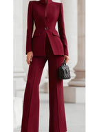 Women's Stand Collar Blazer Pants Suit
