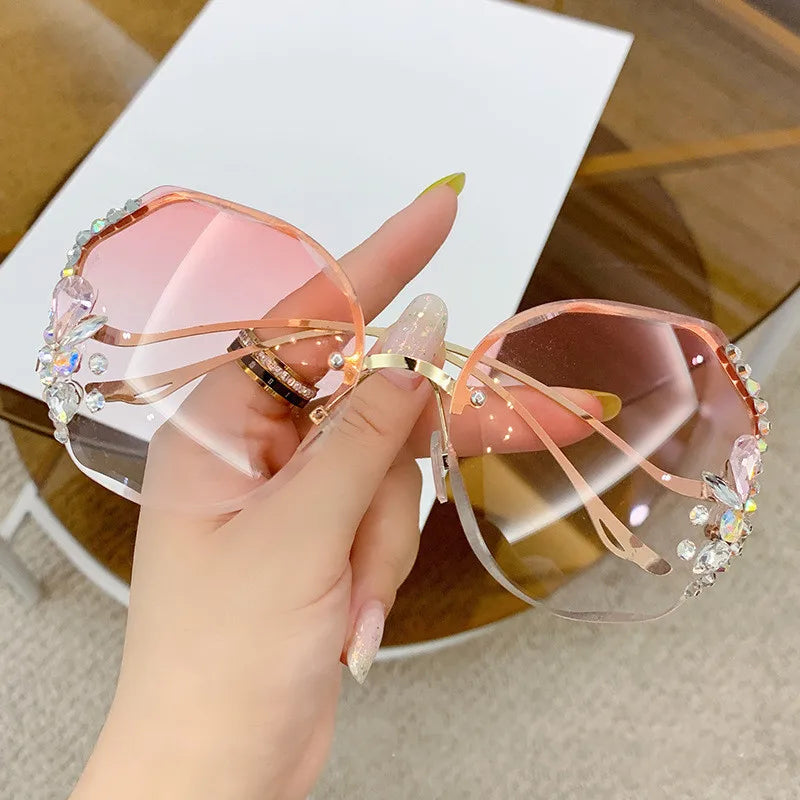 Women's Trendy Diamond Cut Edge Rimless Oversized Sunglasses