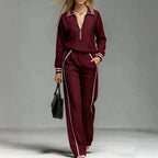 Women's Half Zipper Striped Sweatshirt Wide Leg Pants Set