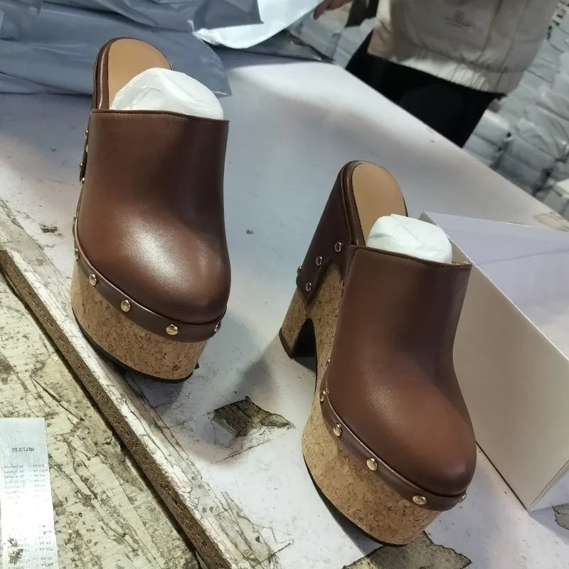 Women's Closed Toe Platform High Heel Slippers