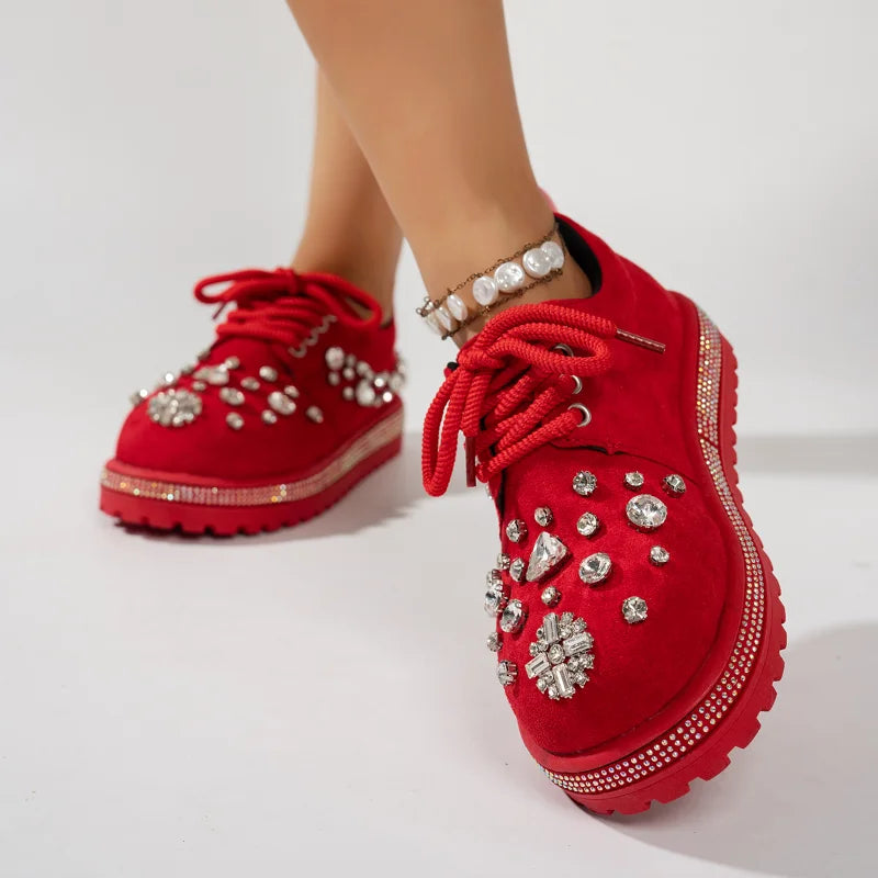 Women's Crystal Decoration Non-Slip Platform Casual Shoes