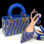 Women's Pointed Toe Rhinestone Heels and Handbag Set