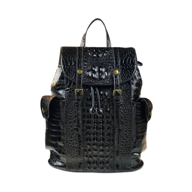 Unisex Fashion Genuine Leather Crocodile Pattern Travel Backpack