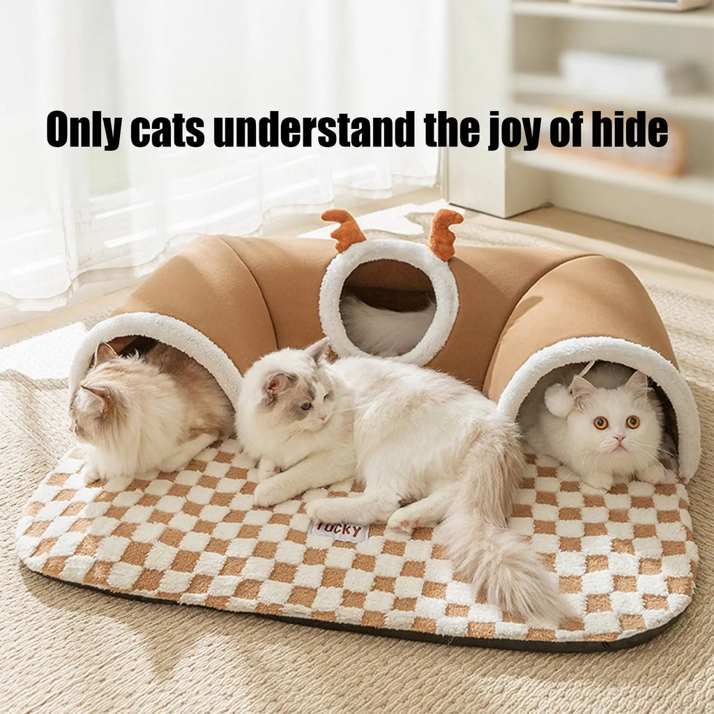 Warm Foldable Plush Indoor Cat Play Tunnel Bed Tent