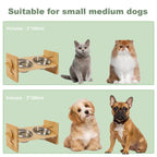 Adjustable Elevated Dog Bowls with 2 Stainless Steel Bowls and Bamboo Stand