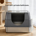 Stainless Steel Enclosed Cat Litter Box with Lid and Splash-Proof Sides