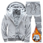 Men's Casual Plush Thickened Hoodie and Pants Two Piece Tracksuit Set
