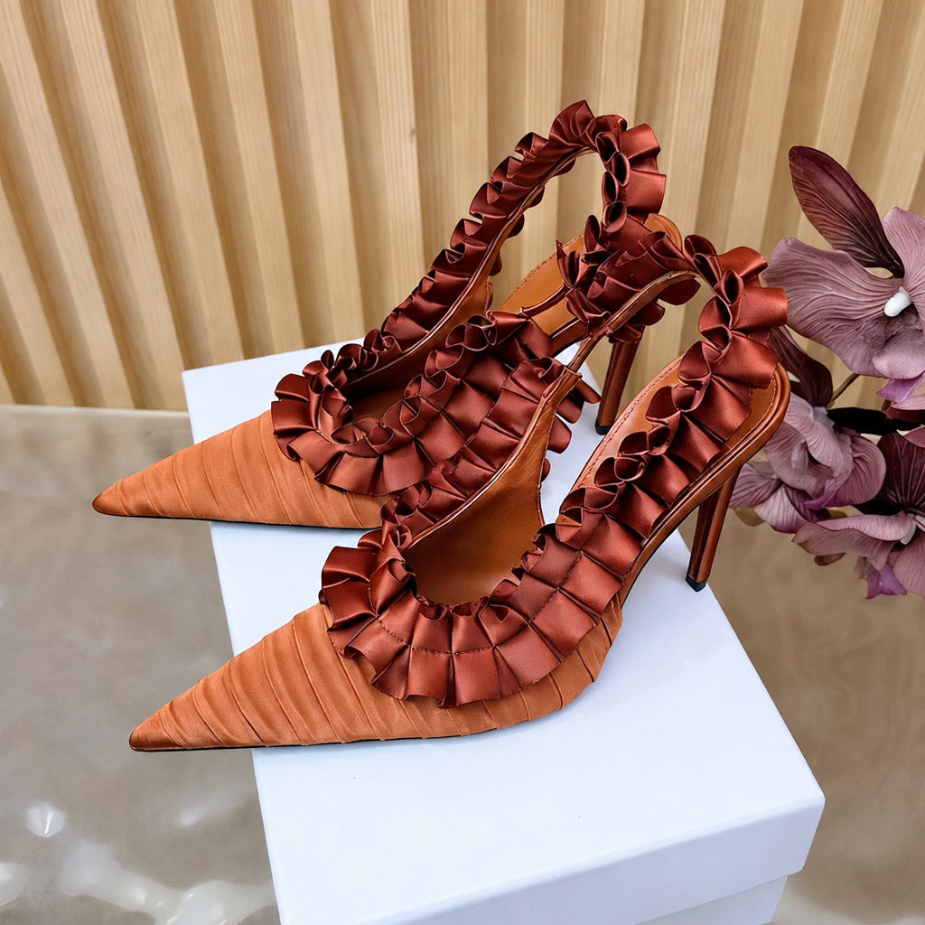 Women's Pleated Lace Pointed Toe High Heel Sandals